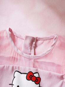 HELLO KITTY AND FRIENDS | SHEIN Baby Girl Round Neck Letter & Cartoon Print Bow Decor Fashion Party & Casual Dress - Pink - View 4