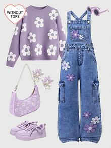 SHEIN ChillGRL 少女牛仔背带裤/连体裤，复古时尚牛仔背带裤/连体裤，休闲度假装，做旧水洗蓝色牛仔布，可调节肩带，直筒裤型，舒适棉质牛仔面料，适合春、夏、秋季穿着，时尚日常穿着，上学、聚会、居家皆宜。 - 深色水洗藍 - 查看 9