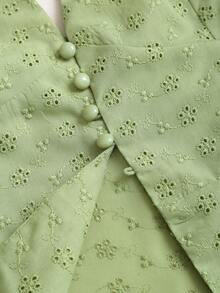 Sweetra Y2K Sexy & Elegant Embroidered Backless Halter Vacation Blouse - Green - View 7