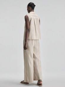 Ontre Women's Striped Single-Breasted Vest Shirt And Pants Casual 2 Pieces Set Women S Summer Co Ord New In Women Clothing - Apricot - View 3