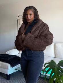 Tyla Gomez 秋冬女士前开蓬松大衣 - 鏽棕色 - 查看 5