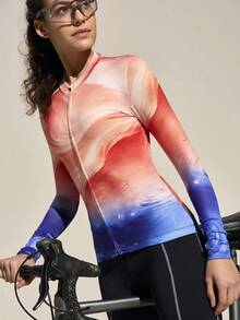 Exploreva Women's Ombre Zip-Up Long Sleeve Cycling Jersey - Orange - View 1