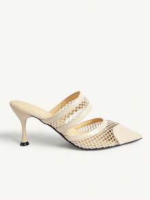 CUCCOO CHICEST Women's Pointed Toe High Heel Mules, Elegant Fashion Perforated Heart-Shaped Vamp Design, Glossy Apricot Patent Leather, Suitable For Date, Afternoon Tea, Work, Commute Wedding Shoes Spring Shoes Bride Shoes - Apricot - View 8