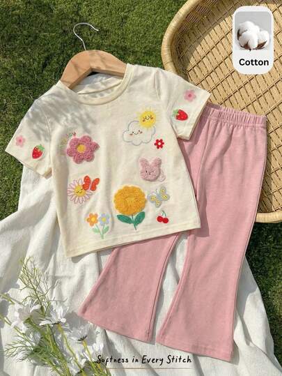 Cozy Pixies 2pcs Baby Girl Cartoon Animal Print Soft Knit Crew Neck Short Sleeve Top And Elastic Waist Shorts Set Toddler Girl Two Piece Set Toddler Girl Outfit Toddler Co Ord Flower Two Piece Set Toddler 2pcs Set Toddler Girls Cute Vintage Style