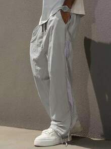 Manfinity Hypemode Men's Casual Versatile Hollow-Out Patchwork Side Zipper Pants - Grey - View 4