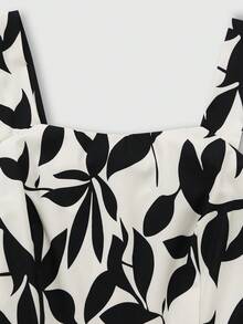 GlowEve Women's Leaf Silhouette Pattern Waist A-Line Dress, Elegant Charming Casual Vacation Beach Commute Fashion Date French Street Retro Versatile Spring Summer Apricot Base Black Print New Sleeveless Midi Dress - Multicolor - View 4