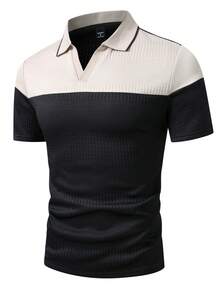 EGENSIO Camisa polo de hombre de unicolor con textura de jacquard de punto acanalado - Albaricoque - Ver 4