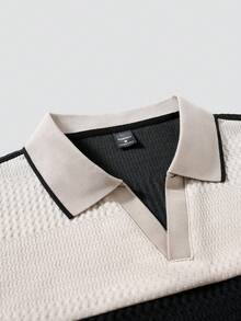 EGENSIO Camisa polo de hombre de unicolor con textura de jacquard de punto acanalado - Albaricoque - Ver 5