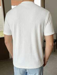 SWAVVY 男士字母贴布装饰圆领短袖T恤 男士休闲上衣 白色男士T恤 男士针织衫 男士夏季上衣 - 白色 - 查看 2