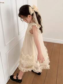 DAZY 女童圆领网纱连衣裙，秋季穿搭 - 杏色 - 查看 2