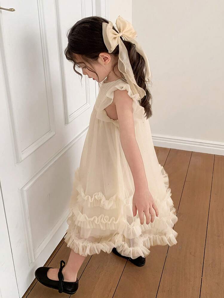 Young Girls Round Neck Mesh Dress, Fall Outfit