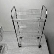 1 Household Transparent Movable Cosmetic Cart Storage Rack, Large Capacity Multifunctional Bathroom Supplies Display Rack, Bathroom Accessories Outdoor Decoration - Transparent - View 7