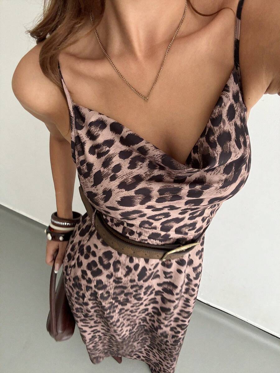 Ritzy Row Vestido de tirantes con estampado de leopardo y escote pronunciado para mujer, para primavera/verano - Multicolor - Ver 1