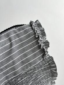 Elamini Women's Cute 2 In 1 Striped Square Collar Petal Sleeve Cinched Waist Blouse, Spring/Summer - Multicolor - View 6