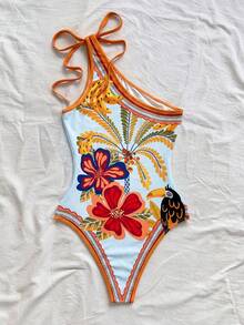 Soleia 新款休闲度假西部海滩婚礼宾客着装，毕业早午餐，圣帕特里克节，春假，复活节，音乐节，优雅波西米亚热带印花系带连体衣，女士款 - 彩色 - 查看 2