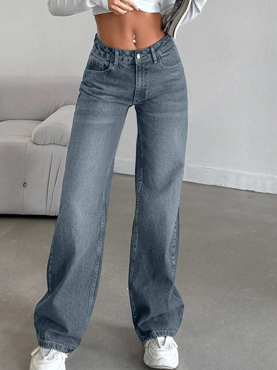 100%Cotton Ladies" Fashionable Loose Fit Casual Denim Jeans - Dusty Blue - View 1