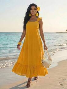 SHEIN Lady 女士度假连衣裙 - 黃色 - 查看 4
