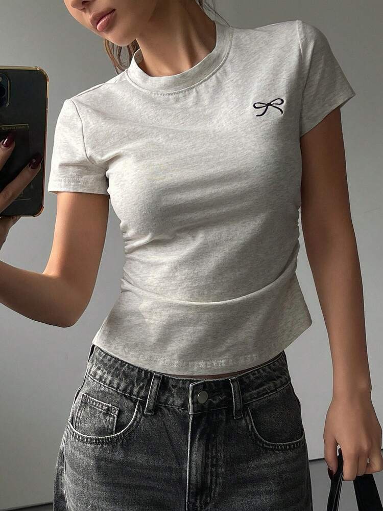 Women's Casual Versatile Bow Embroidery T-Shirt, Summer