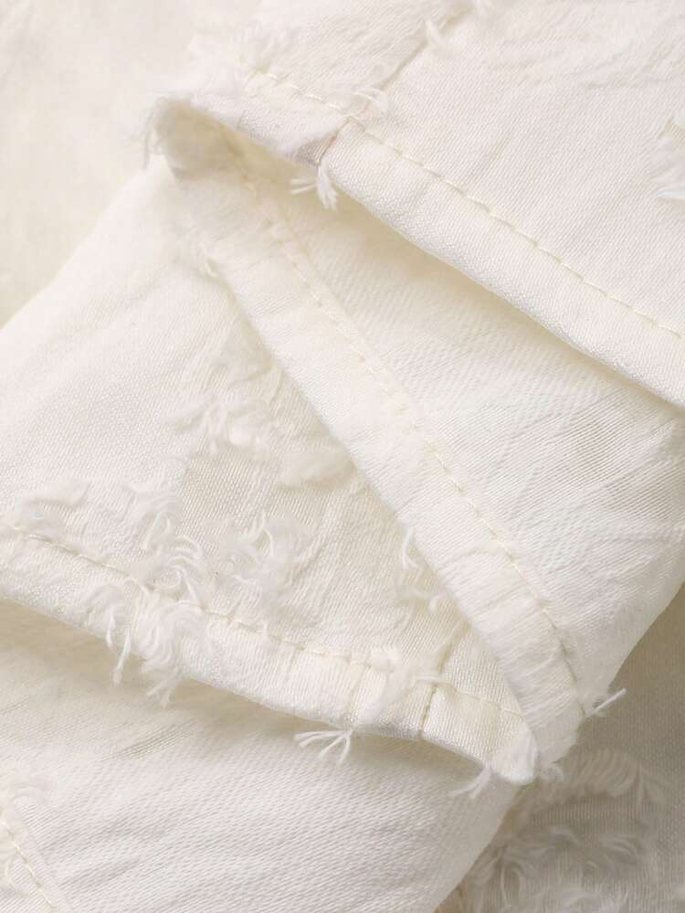 Textured Embroidered Fabric Collared Princess Sleeve Elegant Formal Summer Blouse For Women