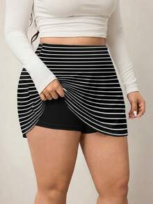Enliva Chân váy đi nghỉ mát kẻ sọc đen trắng cỡ lớn, phù hợp với dáng người quả táo và tròn trịa. - Đen và trắng - Xem 7