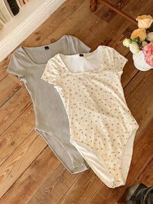 CovetEZ Body de mujer de manga corta con cuello cuadrado, de uso casual - Multicolor - Ver 4