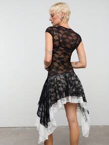 COUREZ LACE MIDI DRESS WITH CUT OUT TOP DETAIL - Multicolor - View 3