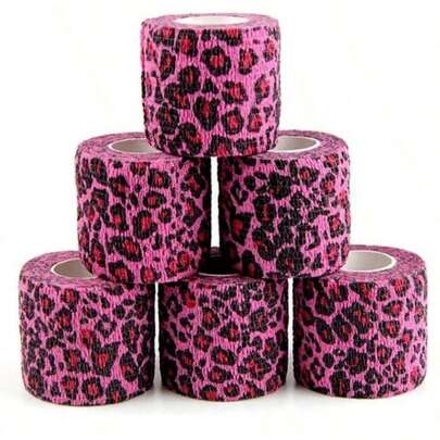 5 Rolls Purple Leopard Print Self Adhesive Elastic Bandage For Sports - Ideal For Soccer, Basketball, Gym, Fitness & Injury Support