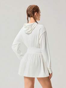 OutZeal 女士网球连衣裙 白色日常休闲连衣裙 防紫外线 长袖 连帽 收腰设计 - 白色 - 查看 7
