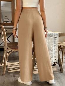 SHEIN Loose Casual Wide Leg Maternity Pants, Spring/Summer - Khaki - View 2