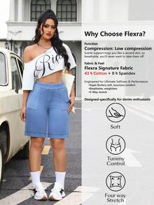 Flexra 女士弹性腰带口袋休闲百搭牛仔短裤 - 藍色 - 查看 2