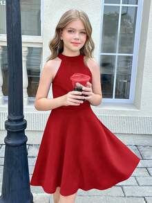 SHEIN Tween Girl Ditsy Floral Casual Woven Crew Neck Dress - Beige - View 6