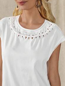 Lucid Casual T-Shirt With Round Neck And Batwing Sleeves - 白色的 - 查看 5