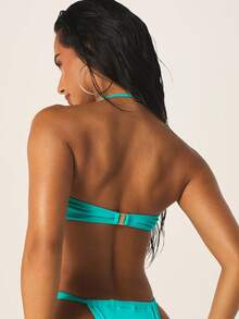 MISSGUIDED Turquoise Starfish Embellished Halter Bikini Top With Sweetheart Neckline And Adjustable Straps For Beach Vacation Summer Swimming - Teal Blue - View 2