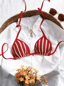 Swim Mod Women's Special Fabric Halter Neck Swimwear Top For Beach Vacation, Summer - Multicolor - View 3