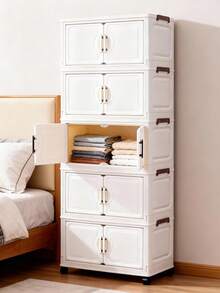 Armario de almacenamiento plegable ancho, caja de almacenamiento de armario de ropa, armario portátil para almacenamiento en el hogar, caja plegable de doble puerta, opcional de 1-5 capas, armario de almacenamiento con ruedas de doble puerta reforzado, estantería de doméstica gratuita, armario de almacenamiento plegable de plástico para organizar ropa y juguetes - Blanco - Ver 7