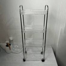 1 Household Transparent Movable Cosmetic Cart Storage Rack, Large Capacity Multifunctional Bathroom Supplies Display Rack, Bathroom Accessories Outdoor Decoration - Transparent - View 6