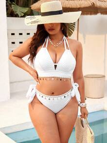 Swim Vcay 2026 New Summer Beach Vacation Shell Decor, Plus Size Swimwear Set - Multicolor - View 4