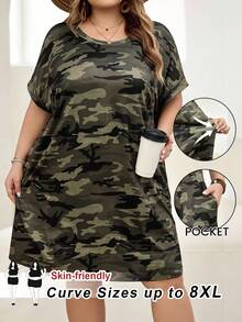 SHEIN CURVE+ Curve 尺码 US22 音乐节、海滨度假、波西米亚风女士简约时尚休闲日常连衣裙、印花连衣裙、长裙 - 彩色 - 查看 1