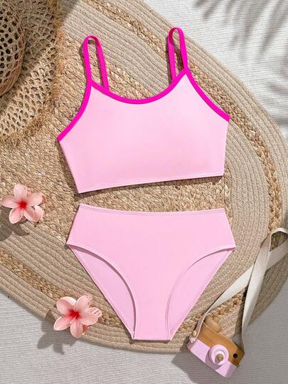 SHEIN Casual Backless Floral Cutout Design Girls (Plus Size) Camisole Bikini Top