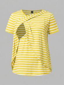 SHEIN Modmama Bộ 2 áo thun ngắn tay cho bà bầu mùa hè, kiểu dáng thường ngày, dành cho bà mẹ cho con bú. - Màu vàng - Xem 5
