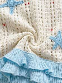 Soleia Đầm slip dệt kim khoét lỗ, phối màu tương phản, họa tiết sao biển, viền bèo nhún đôi, dành cho nữ, thích hợp cho kỳ nghỉ, hẹn hò, tiệc trà chiều, đi biển, du thuyền. - Nhiều màu - Xem 5