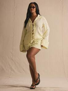 MUSERA 大码波点系带长袖衬衫，春夏优雅复活节可爱度假休闲日常阳光社交假日必备 - 彩色 - 查看 6