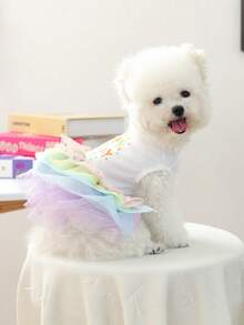 1PC Pet Clothes, Dog/Cat Apparel, Happy Puppy Small Dog Casual Fashion Cute Comfortable Rainbow Birthday Tutu Dress - Multicolor - View 4