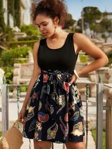 Travachic 大码女式海星印花系腰无袖连衣裙 - 彩色 - 查看 7