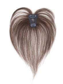 Invisible Swiss Net Hair Piece Straight Topper Brown With Bangs Virgin Human Hair Topper Women's Elegant Handmade Topper Hairpiece Adds Volume & Covers Gray Hair - S2 - View 5