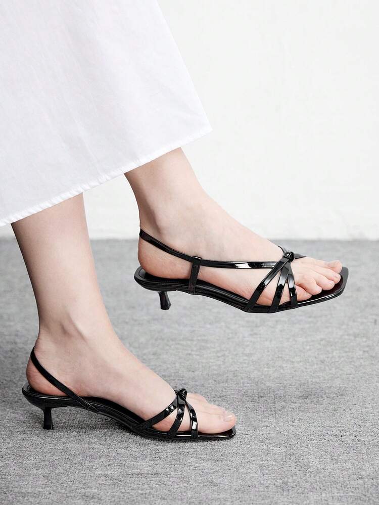 CUCCOO BIZCHIC Women Shoes Spring And Summer New Black Thin Strip With Open Toe Women's Middle Heel Sandals Simple Fashion Comfortable Daily Versatile Commuter Women's Sandals Women's Shoes