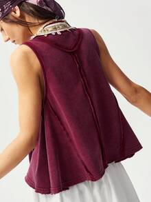 Bohemela Women's Summer Casual Boho Resort Country Style Western Music Festival Retro Knitted Washed Shell Ribbon Decorated Front Center Tie Divided Cardigan A-Line Loose Vest Top, Summer For Women, Party , Going Out Top For Women, Beach For Women , Holiday , Red Top - Purple - View 2