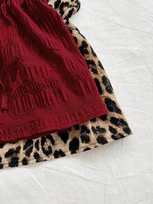 Soleia 2pcs Vacation Sexy Leopard Print Halter V-Neck Backless Tie Strap Textured Fabric Red Camisole, Suitable For Holiday, Date, Afternoon Tea, Vacation, Music Festival, Boho - Burgundy - View 7