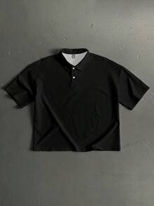 StoneGrade 弧形手写字体休闲印花男士标准尺码宽松短袖Polo衫，约会聚会必备，时尚百搭，适合作为男友礼物 - 黑與白 - 查看 3