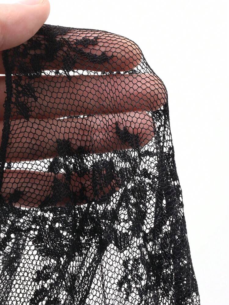 Spring & Summer Floral Hollow-Out Lace Skirt, Bohemian Style Beach Vacation Asymmetric Asymmetrical Hem Elegant Commuter Sheer Skirt For Women